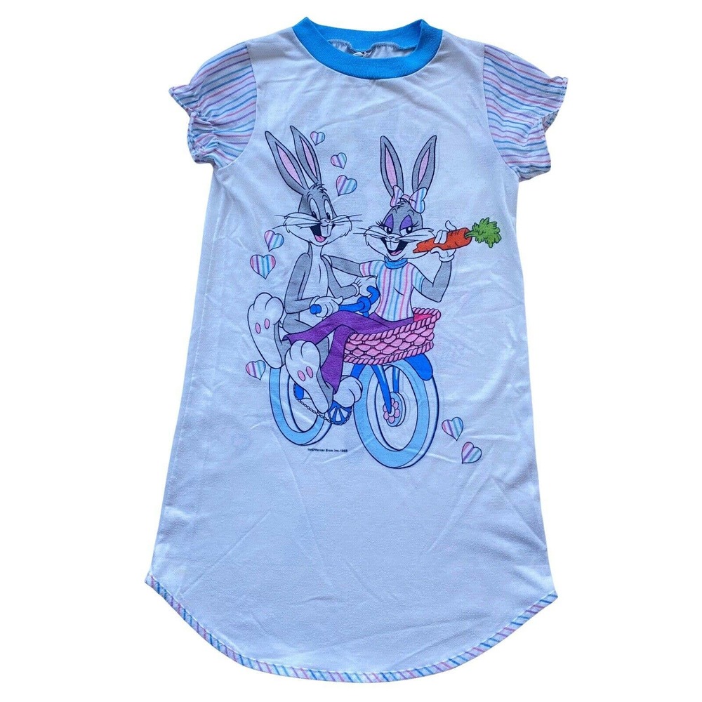VTG Candlesticks 80s Bugs Bunny Honey Bicycle Nightgown Pajamas Looney Toons 4T